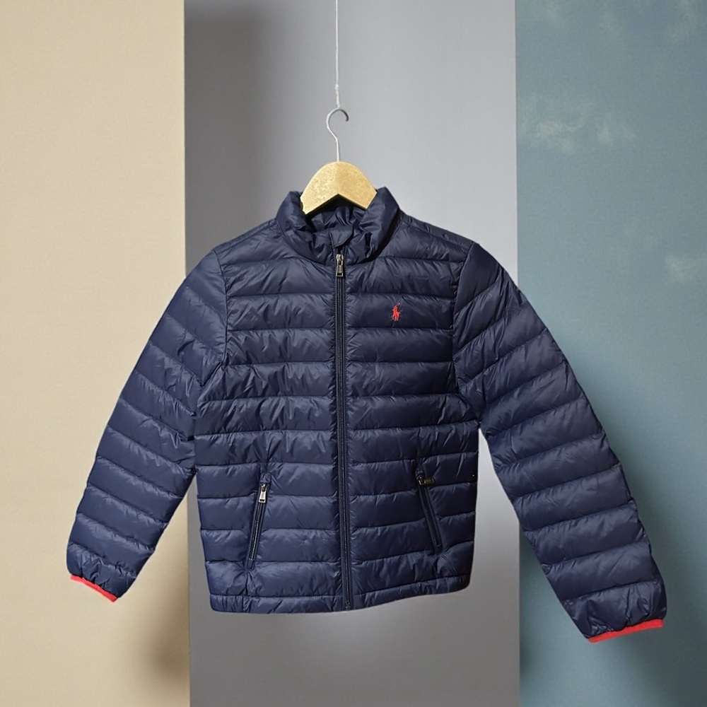 Polo Ralph Lauren Kids Quilted Down Puffer Jacket Navy | Red Interior Sz M NWT - Picture 2 of 7